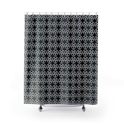 Pins & Bones Pentagram Shower Curtain, Polyester Long Lasting Goth Shower Accessory, Black Pentagram