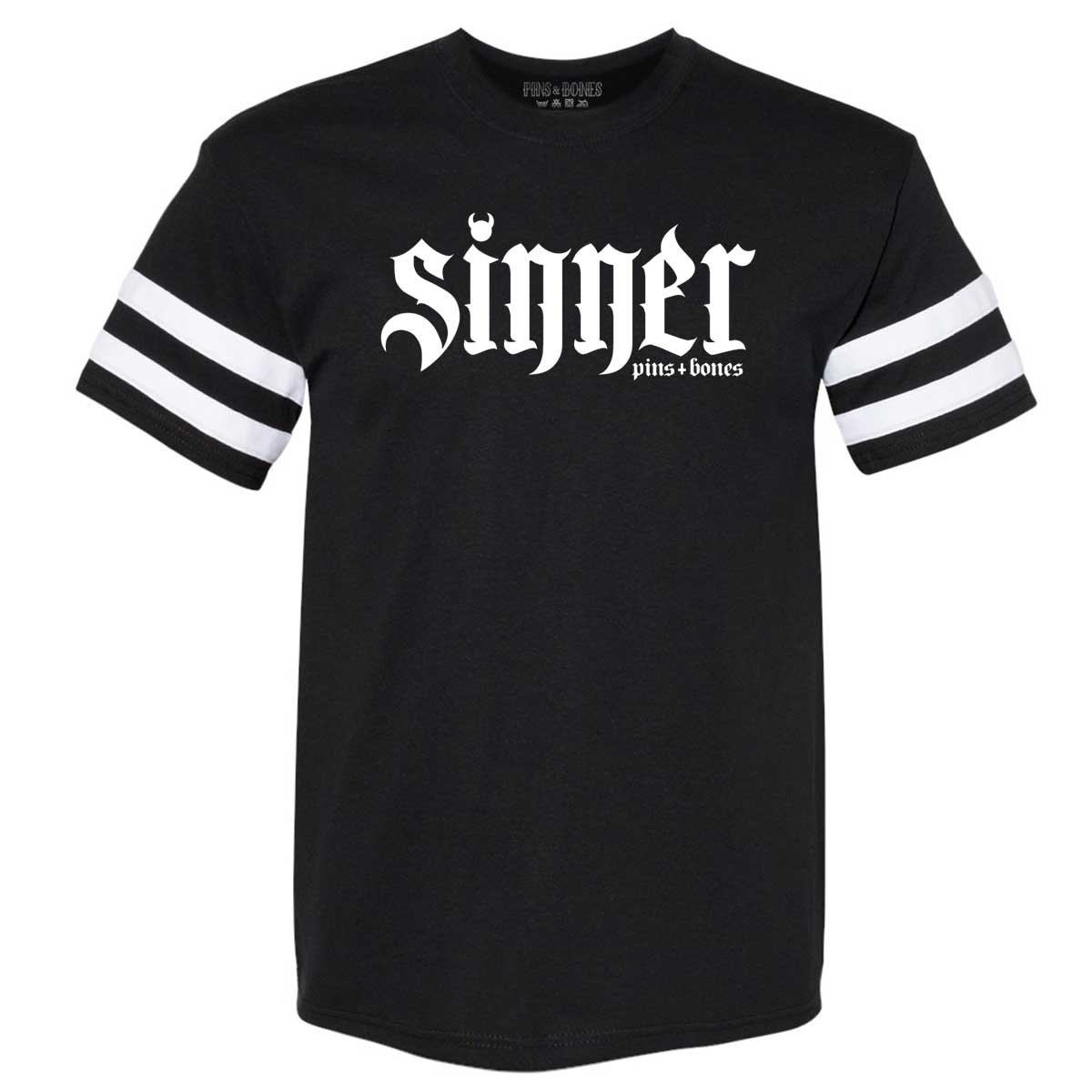 Pins & Bones Sinner Shirt Classic White Stripe Goth Inspired Cotton Al