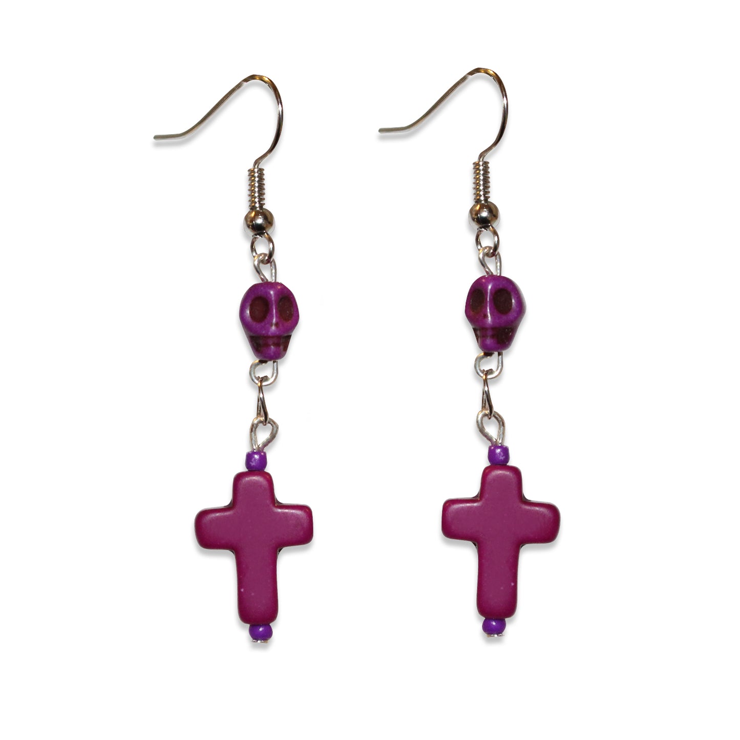 Pins & Bones Alternative Fashion, Skull & Cross Earrings, Howlite Gem Stone Classic Earrings, Purple by pinsandbones.com