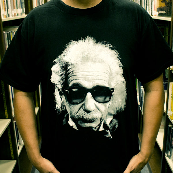 Pins & Bones Albert Einstein Cool Shades Face Hip Retro, Black T-Shirt - Great albert einstein retro T-shirt