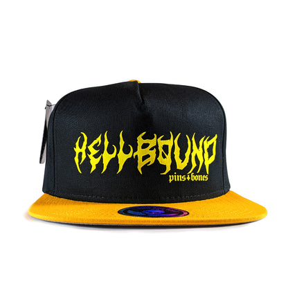 Pins & Bones Hellbound Hat, Hell Bound Cap, Black & Yellow Gothic Snapback Hat, One Size Fits All