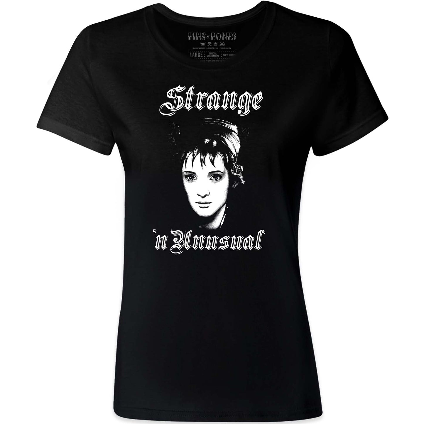 Women’s Lydia Deetz T-Shirt, Strange and Unusual Tee, Classic Horror Movie Merch, Black Cotton Tee