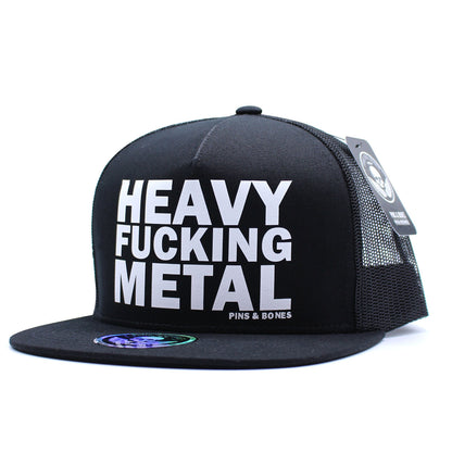 Pins & Bones Heavy Metal Hat, Alternative Fashion, Black Metal Snapback Hat, One Size Fits All