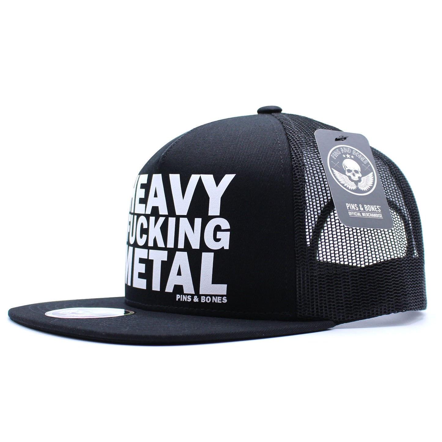 Pins & Bones Heavy Metal Hat, Alternative Fashion, Black Metal Snapback Hat, One Size Fits All