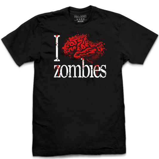 Pins & Bones Zombie T Shirt, I Heart Zombies, Cool Zombie Stuff, Black T-Shirt by pinsandbones.com