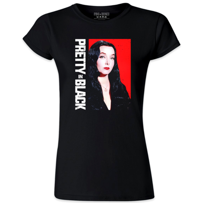 Pins & Bones Women’s Morticia Addams T Shirt Pretty In Black Classic Horror Top