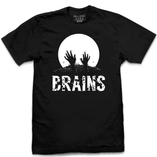 Pins & Bones Zombie Apparel, Hands Rising, Brains and Horror, Black Cotton Zombie T Shirt by pinsandbones.com