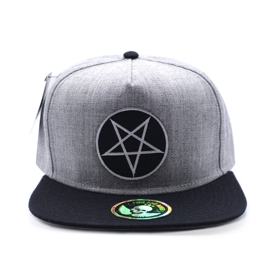 Pins & Bones Pentagram Hat, Star, Black & Grey Gothic Snapback Hat, One Size Fits All