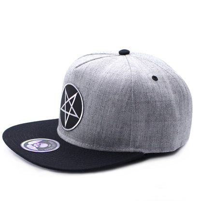 Pins & Bones Pentagram Hat, Star, Black & Grey Gothic Snapback Hat, One Size Fits All