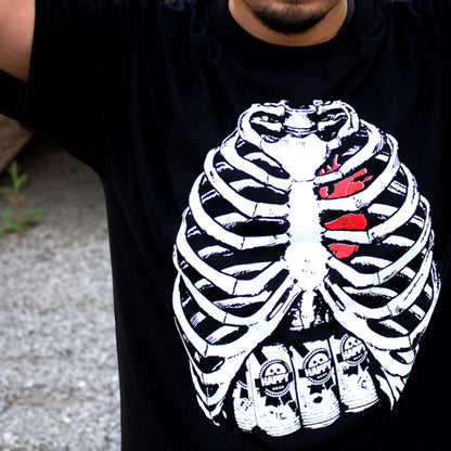 Pins & Bones Mens Skeleton Ribs Human Insides and Beer Pack, Black T-Shirt - Pins and Bones Halloween Ribs Cool Hip Unisex Shirt pinsandbones.com