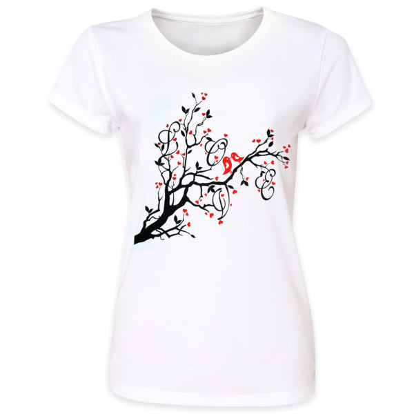 Pins & Bones Women's Valentine's Love Tree Birds White Shirt