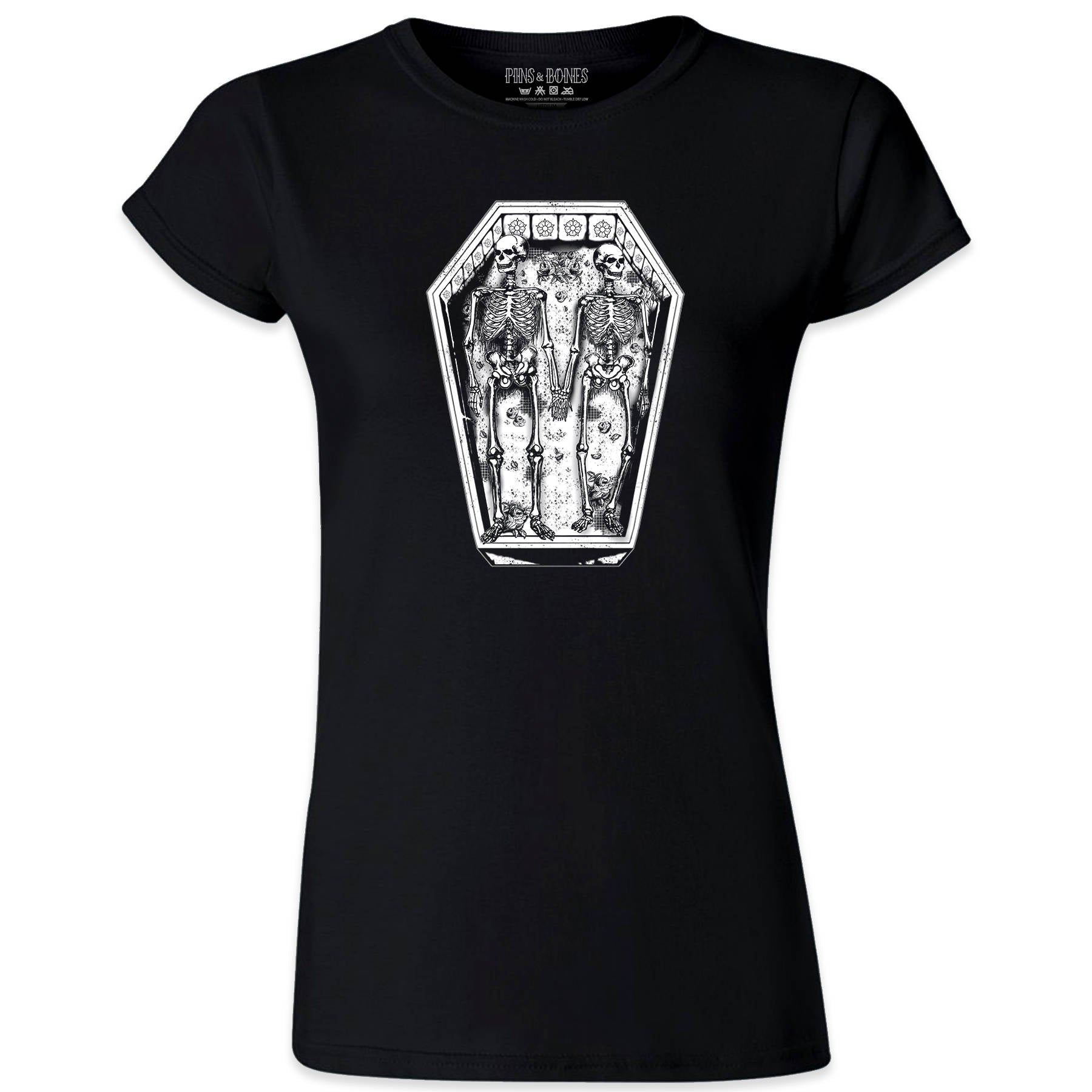 Pins & Bones Womens Skull Shirt Dia De Los Muertos Skeletons Love Coffin Shirt by pinsandbones.com