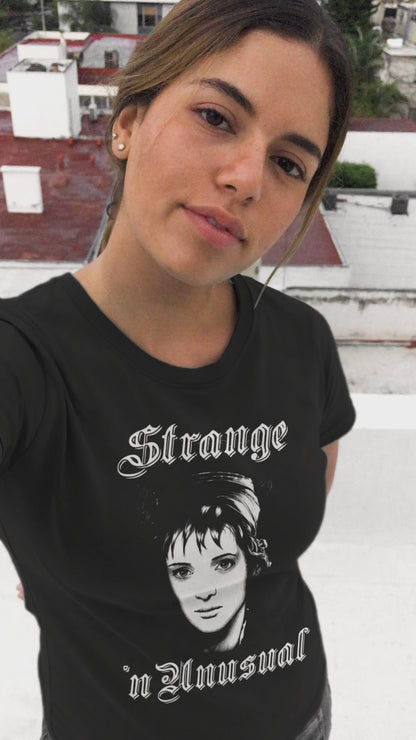 Women’s Lydia Deetz T-Shirt, Strange and Unusual Tee, Classic Horror Movie Merch, Black Cotton Tee