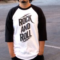 Pins & Bones Men's Rock n Roll Rock n Play Music Theme Baseball T-Shirt by pinsandbones.com