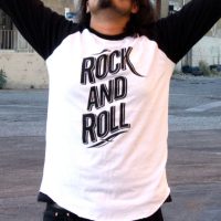 Pins & Bones Men's Rock n Roll Rock n Play Music Theme Baseball T-Shirt by pinsandbones.com