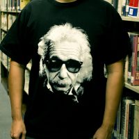 Pins & Bones Albert Einstein Cool Shades Face Hip Retro, Black T-Shirt - Great albert einstein retro T-shirt