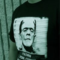 Pins & Bones Frankenstein Face Mug Shot Retro, Black T-Shirt - Great Frankenstein Halloween T-shirt by pinsandbones.com