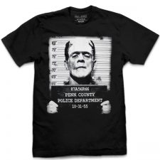 Pins & Bones Frankenstein Shirt, Frankenstein Mug Shot, Classic Monster T Shirt, Black Graphic Tee by pinsandbones.com