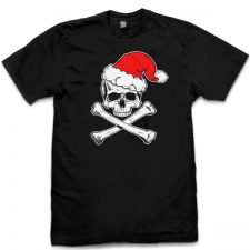 Pins & Bones Funny Christmas Shirts, Skull and Crossbone, Santa Shirt, Black Graphic Tee by pinsandbones.com