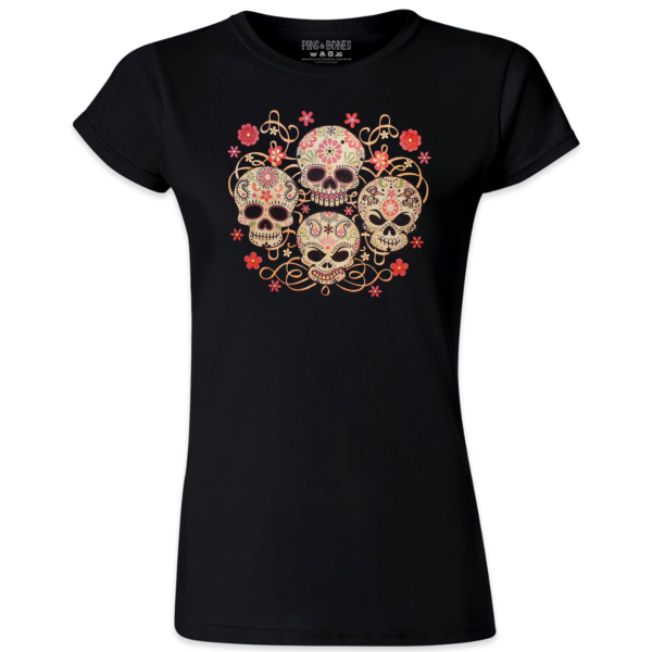 Pins & Bones Women's Skeleton Rib Cage Beautiful Flowered Corset, Black  Cotton T-Shirt