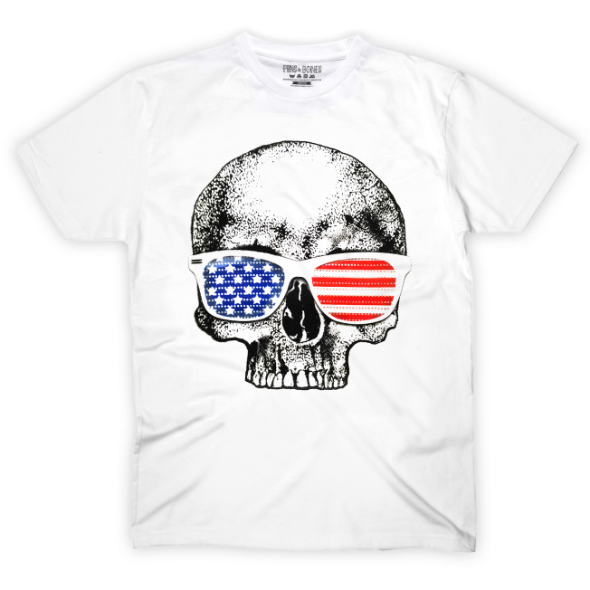Pins & Bones Retro USA American Outlaw Skull Cotton White T-shirt pinsandbones.com