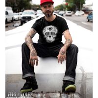 Pins & Bones Sugar Skull T Shirt, Dia De Los Muertos Apparel, Black & Grey, Day Of The Dead Clothing by pinsandbones.com