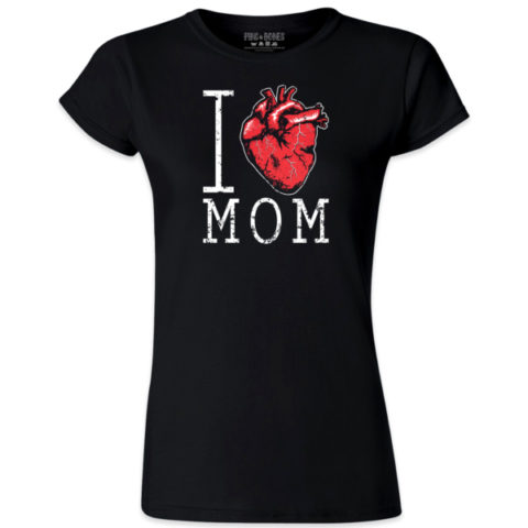 Pins & Bones Women's I Heart Mom, Human Heart Black Cotton T-Shirt