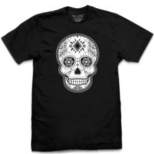 Pins & Bones Sugar Skull T Shirt, Dia De Los Muertos Apparel, Black & Grey, Day Of The Dead Clothing by pinsandbones.com