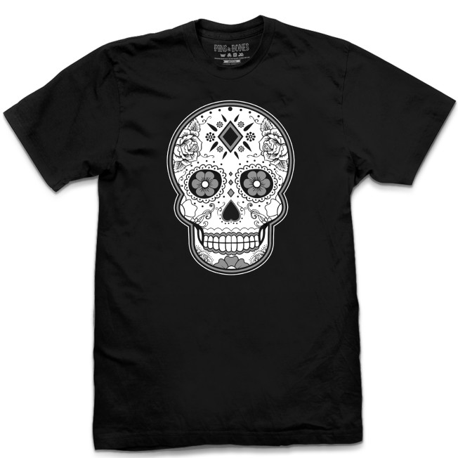 Pins & Bones Sugar Skull T Shirt, Dia De Los Muertos Apparel, Black ...