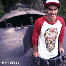 Pins & Bones Dia De Los Muertos T Shirt, Sugar Skull Shirt, 3/4 Sleeve Raglan, Skull Shirt by pinsandbones.com