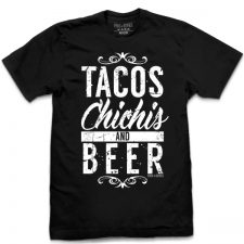 Pins & Bones Tacos, Chichis And Beer Retro Black Cotton T ShirT by pinsandbones.com