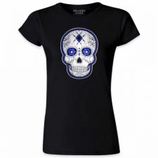 Pins & Bones Women's Sugar Skull, Dia De Los Muertos, Blue, Cotton T-Shirt by pinsandbones.com