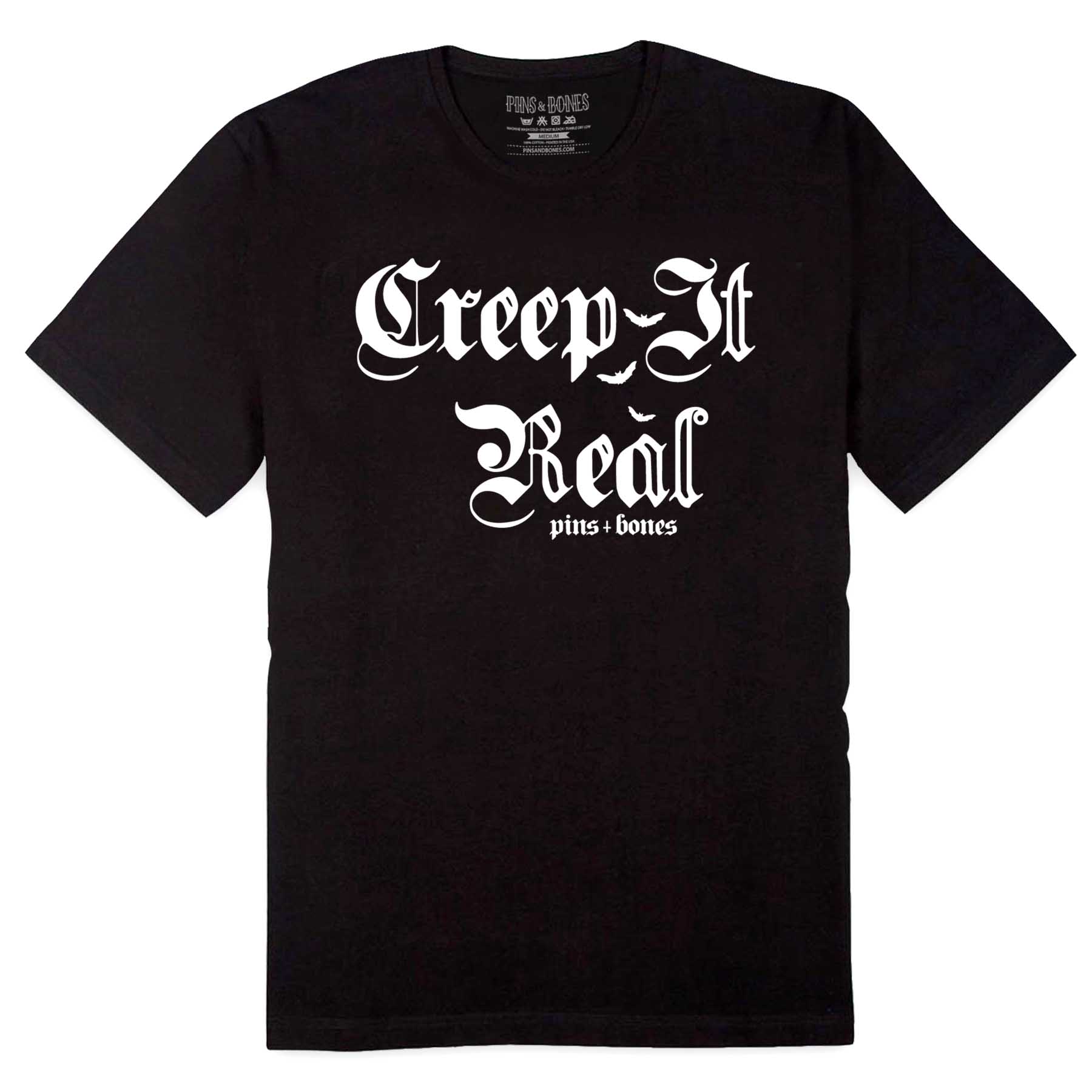 Pins & Bones Creep it Real, Goth Punk, Black Womens Dark Apparel,  Alternative Fashion T Shirt