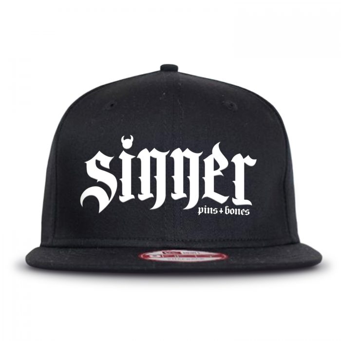 Pins & Bones Sinner, Goth Hat, Alternative Fashion, Black Gothic Snapback Hat, One Size Fits All by pinsandbones.com