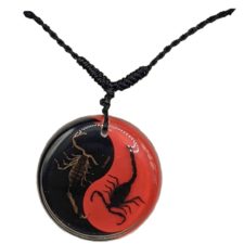 Pins & Bones Scorpion Necklace, Genuine Scorpion Remains, Yin & Yang Red Design by pinsandbones.com