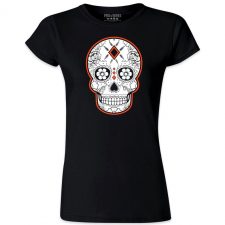 Pins & Bones Women's Sugar Skull, Dia De Los Muertos, Orange T-Shirt by pinsandbones.com