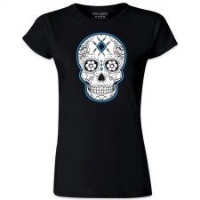 Pins & Bones Women's Sugar Skull, Dia De Los Muertos, Light Blue T-Shirt by pinsandbones.com