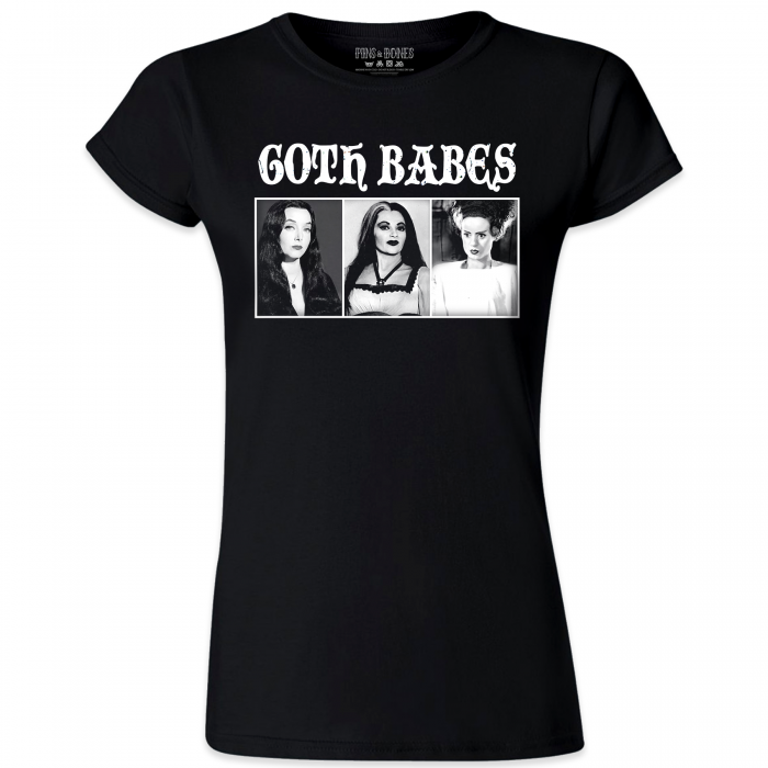Pins & Bones Women's Goth Babes, Morticia, Lily, Bride of Frankenstein Black Top by pinsandbones.com
