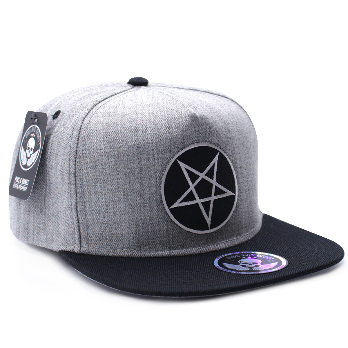 Pins & Bones Pentagram Hat, Star, Black & Grey Gothic Snapback Hat, One ...
